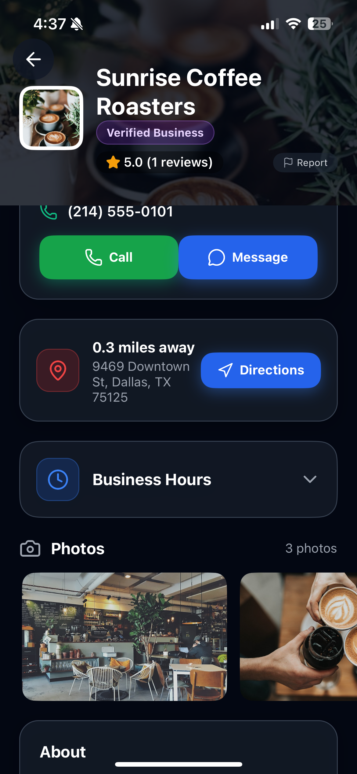 Culture Cart app — business listing preview